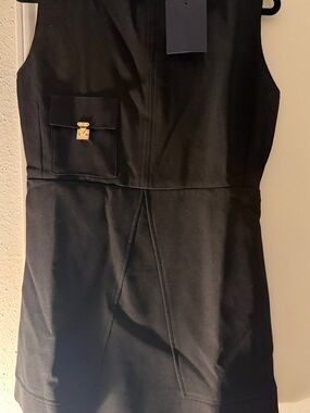 Louis Vuitton Black Sleeveless Shift Dress with Gold-Tone Pocket Accent
